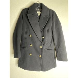 Women's  Double-Breasted Faux-Wool Peacoat Black Gold Buttons Size 4 jacket